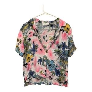 Vintage 90s Club Mystique Pink & Blue Hawaiian Patterned Button Down Shirt L